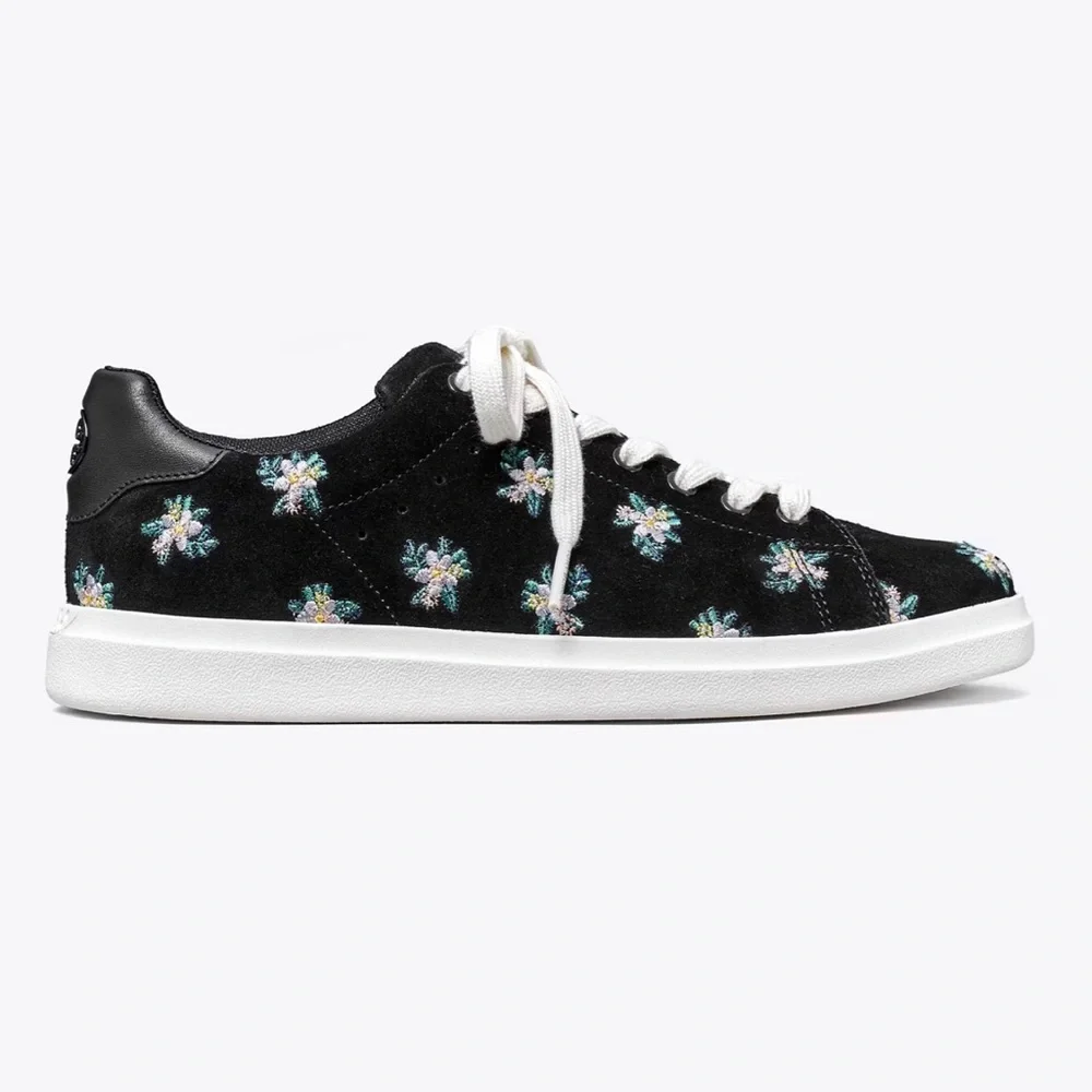 Tory Burch NWB HOWELL COURT SUEDE SNEAKER Color Daybreak Ditsy / Perfect Black